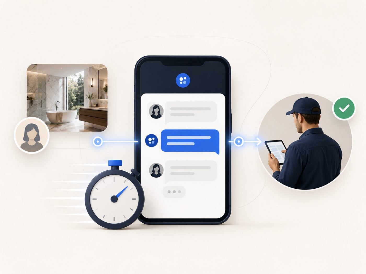 A homeowner's inquiry answered instantly by an AI receptionist and booked for the contractor